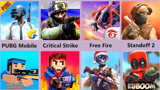 PUBG Mobile,Free Fire,Standoff 2,Block Strike,Pixel Gun 3D,Modern Ops,Critical Strike