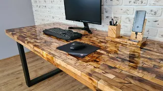 Desk made of epoxy resin and waste wood