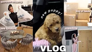 MOVING VLOG 2: apartment shopping, new furniture, home decor haul + i got a new puppy!!