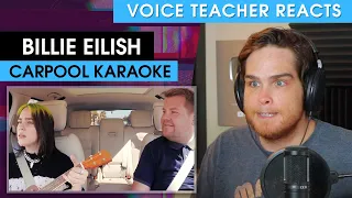 Billie Eilish - Carpool Karaoke | Voice Teacher Reacts