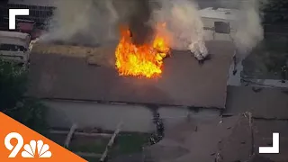 Sky9 over house fire in Commerce City in Denver area