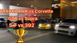 STREET RACING AT CAR MEET! TRACKHAWK VS CORVETTE!!