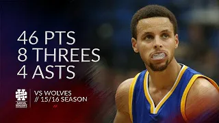 Stephen Curry 46 pts 8 threes 4 asts vs Wolves 15/16 season