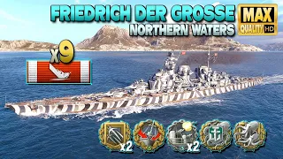 Battleship Friedrich der Grosse: 9 ships destroyed on map Northern Waters - World of Warships