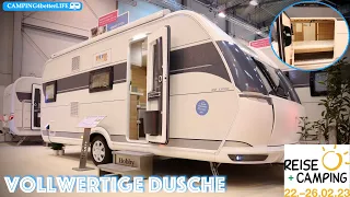 Bestseller - Familien - Wohnwagen mit vollwertiger Dusche: Hobby De Luxe  545 KMF I Große Garagentür