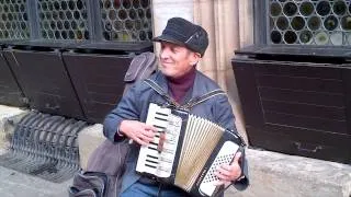 Strasbourg France Street Performer on Accordion -  La Foule (cover)  & Those Were the Days (cover)