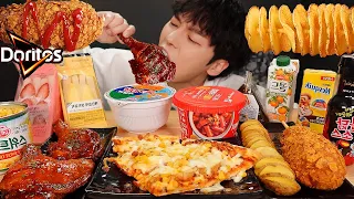 ASMR MUKBANG Convenience Store Food, Fire noodles, Tteokbokki, Kimbap, Fried chicken, Sandwich