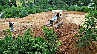 Best project land filling by bulldozer pushing soil on the forest with 2.5ton truck unloading soil