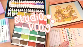 STUDIO VLOG | Stocking new releases, swatches, haul, draw with me | ASMR