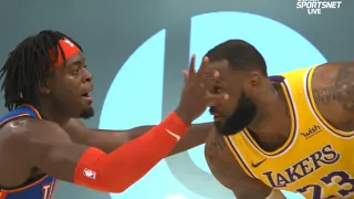 Luguentz Dort cute face & hand gesture while guarding LeBron James