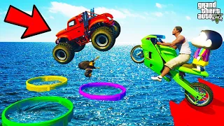 FRANKLIN TRIED HIGHEST ALTITUDE DEEPEST WATER HOLE PARKOUR RAMP CHALLENGE GTA 5 | SHINCHAN and CHOP