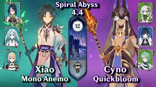 C1 Xiao Mono Anemo & C0 Cyno Quickbloom | NEW Spiral Abyss 4.4 - Floor 12 9 Stars | Genshin Impact