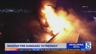 10 Freeway shut down in downtown L.A. due to massive storage yard fire 