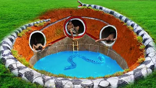 Unbelievable!!! I Build Underground Tunnel Water Slide Park Into Swimming Pool PYTHON House