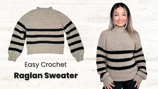 Easy Crochet Raglan Pullover Sweater Striped Tutorial