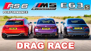 Audi RS6 baru v BMW M5 v AMG E63: DRAG RACE