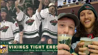 TJ Hockenson & Vikings Tight Ends Crushing Beers at the Wild Hockey Playoff Game