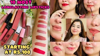 10 Most/Best Affordable Long Lasting Lipsticks 2023 || Peachy Nudes,Pinky Nude,Corals, Red Lipsticks