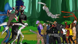 Cartoon Cat Vs Thanos,Siren Head,Sonic.exe, Huggy Wuggy,Venom,Carnage,Jeff the Killer,Slenderman,It