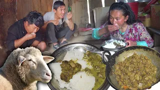 Sheep Meat Fry Recipe with rice in Rural Village || Village Lamb Meat recipe || Nepali food Mukbang