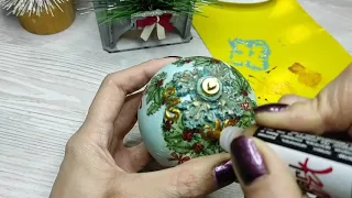 DIY декупаж елочного шара обычной салфеткой/DIY decoupage of a Christmas ball with a regular napkin.