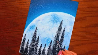 Full Moon Painting at Night | Acrylic Painting Timelapse