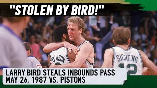 Larry Bird steals inbounds pass from Isiah Thomas and Pistons | Full highlights | May 26, 1987