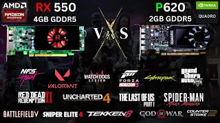 AMD RX 550 VS Nvidia Quadro P620 Gaming Performance in 2024