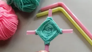 Super Easy Woolen Flower craft ideas with Straw - Easy Hand Embroidery Flower Trick