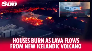 New Iceland volcano spews out lava that has set houses on fire in Grindavik