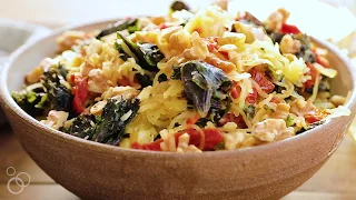 Spaghetti Squash with Kale, Sun-Dried Tomatoes, and Roasted Garlic - The Roasted Root