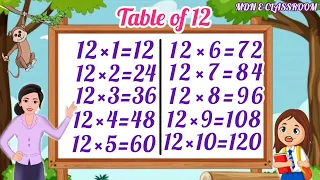 12x1=12 Multiplication, Table of Twelve Tables Song Multiplication Time of tables - MathsTables