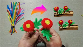 How to make beautiful puff flowers with twist sticks. Handmade creativity.