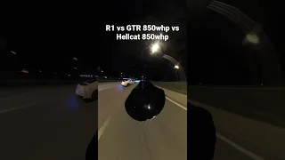 Dodge charger srt Hellcat vs Nissan GTR vs Yamaha R1