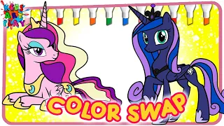 MLP My Little Pony Cadence and Luna COLOR SWAP Coloring Pages How To Color