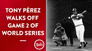 Tony Pérez hits a walk-off single in Game 2 of the 1976 World Series