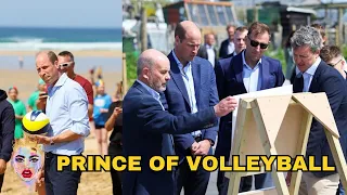 Prince William plays beach volleyball as he begins overnight trip to Cornwall