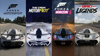 Koenigsegg Jesko in 8 different Racing Comparison |FH5|FH4|TC2|TCM|Grid|PC3|FM8|Accurate??