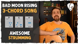 Bad Moon Rising Guitar Tutorial - 3 CHORD SONG! (for BEGINNERS!)