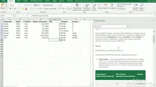 Filtrovanie údajov v Exceli a funkcia a SUBTOTAL
