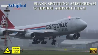 PLANESPOTTING Amsterdam Schiphol Airport | Landing & Take off During Storm