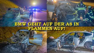 [Nächtliches Feuer auf der A8] - BMW geht auf Autobahn in Flammen auf - | Feuerwehr im Einsatz 🔥🚒