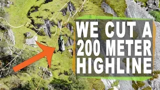 We cut a 200 meter long highline.  TWICE.  Inov Split Slackline experiment at Cosumnes River Gorge