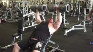 Eddie Hall Dumbbell Press 90kg's X  10 reps at Strength Asylum