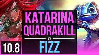 KATARINA vs FIZZ (MID) | Quadrakill, KDA 18/0/8, 600+ games, Legendary | EUW Diamond | v10.8