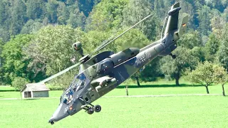 (4K) German Army EC665 Tiger and Swiss Air Force EC635 in Action at Mollis Airport!