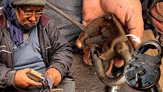 Old Man Restoring Antique Padlock of the 19th century | Rusty Lock Restoration