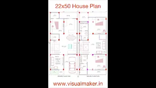 22x50 House Plan l East Facing l 1100 sq ft l G+1 l visual maker