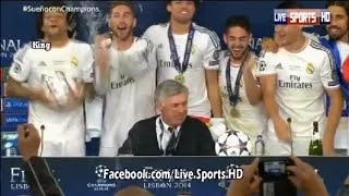 Real Madrid`s Player Celebrate on Carlo Ancelotti Press-Conference after Winning UCL 2014