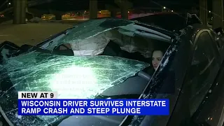 Woman miraculously uninjured after car plunges off overpass in Wisconsin